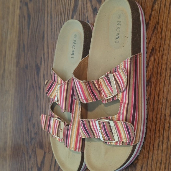 ONCAI stripe comfort cork footbed 2 strap Vacation slip on sandals sz 9 - Picture 8 of 10